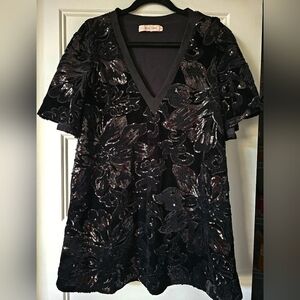 Traffic People Velvet Oversized Mini Dress sz xs